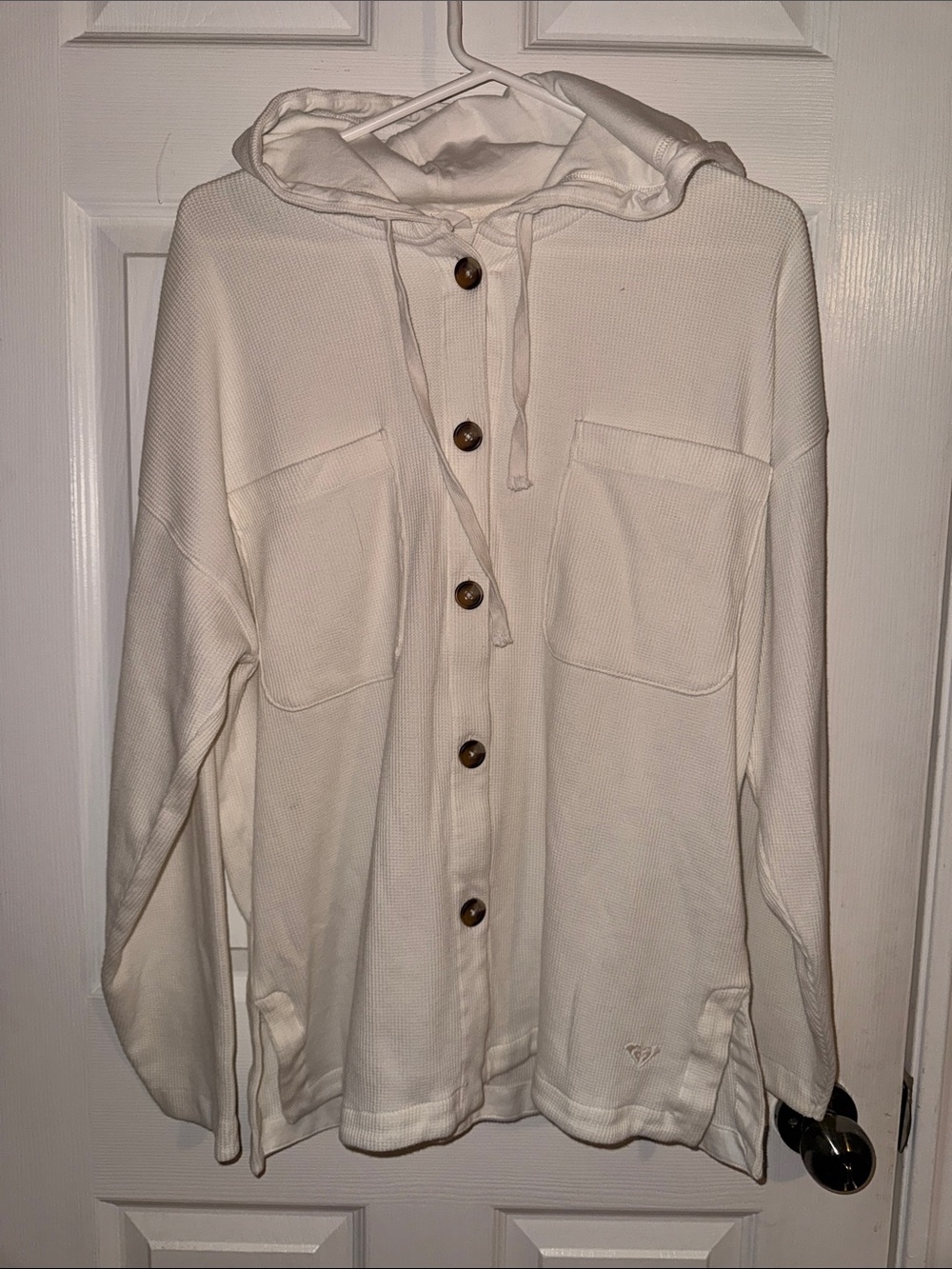 Roxy White Button Hoodie with Contrast Button